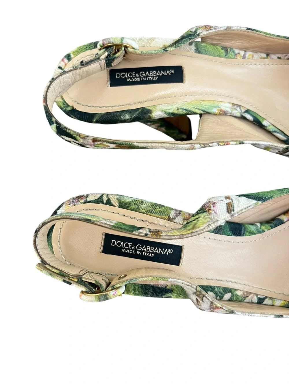 Dolce & Gabbana Women’s Green Floral Cloth Jaquard Y2K Peep Toe Heels Size 39